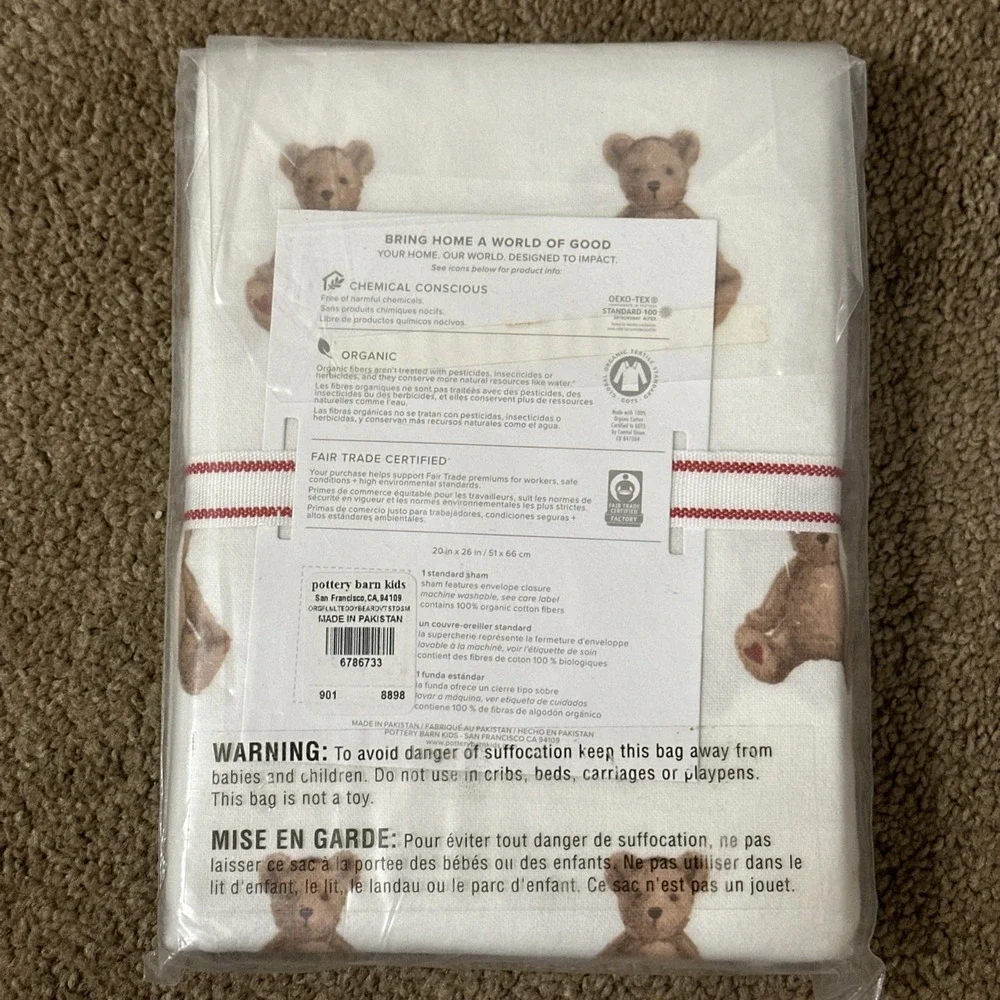 Pottery Barn PILLOW SHAM holiday Disney Teddy Bear gift Christmas flannel \
